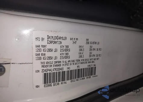 2007 Dodge Grand Caravan Sxt z USA, uszkodzony, nr VIN 2D4GP44L47R339403